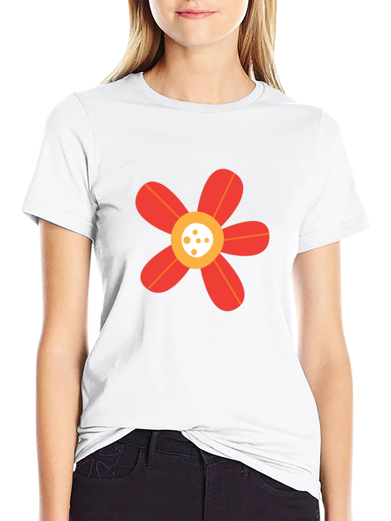 Black T-Shirt with Red Flower Graphic