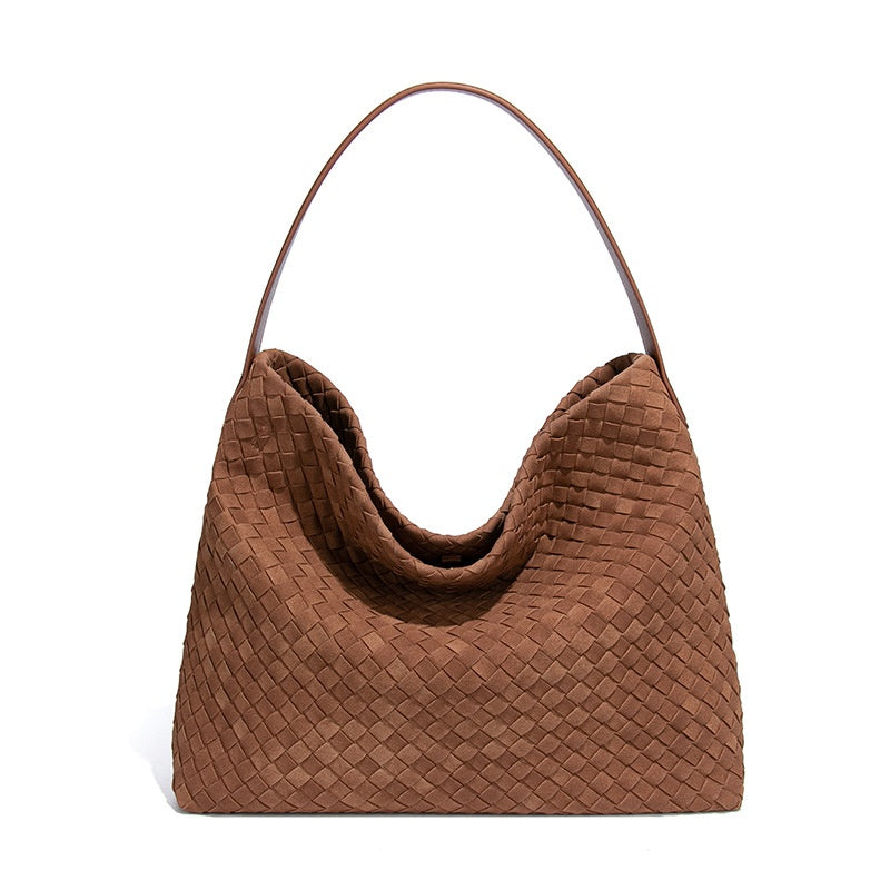 Vintage Suede Tote Bag - Handmade Braided, Large Capacity Fashion Accessory