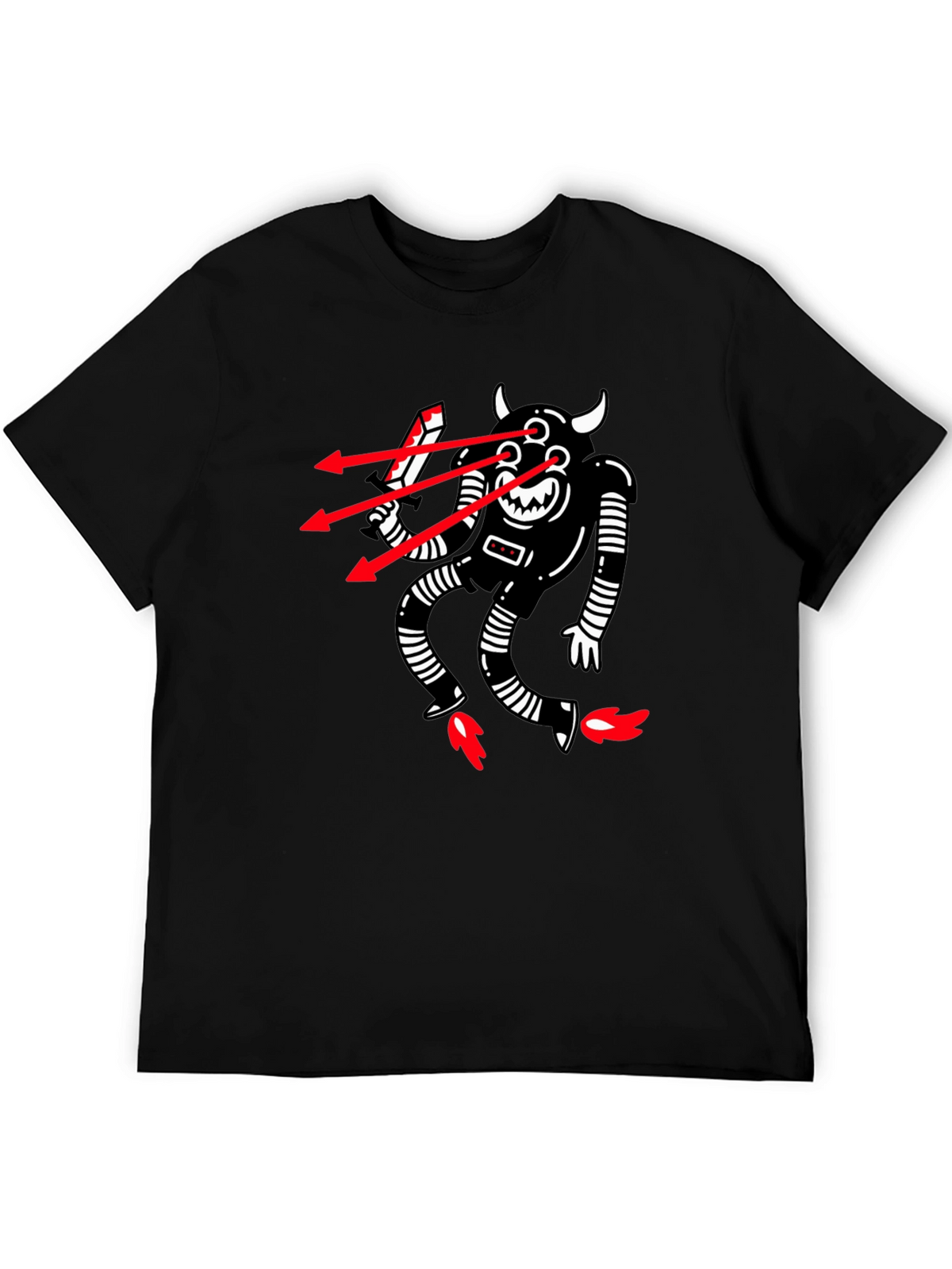Mens Black T-Shirt with Robot Devil Graphic