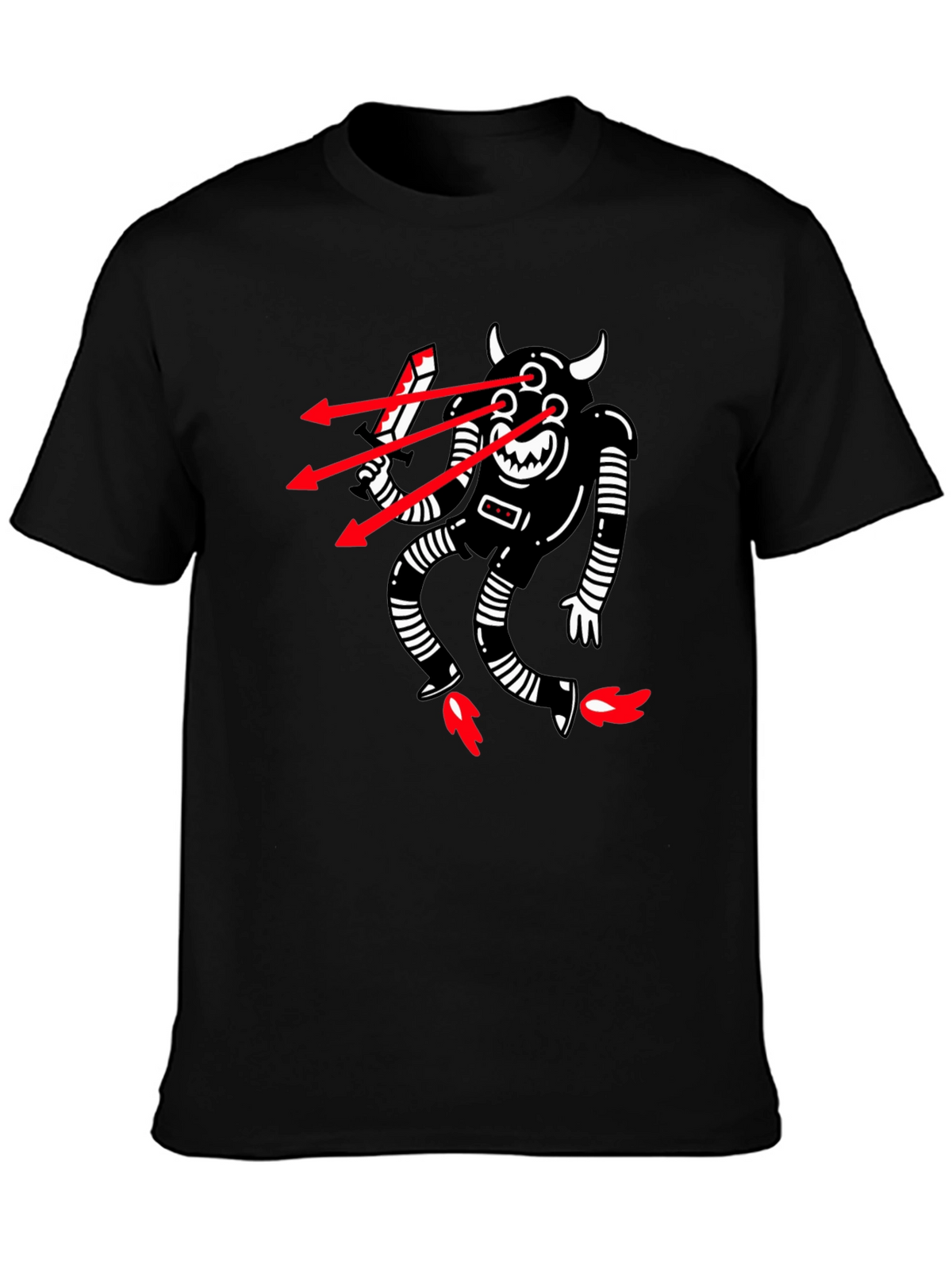 Mens Black T-Shirt with Robot Devil Graphic