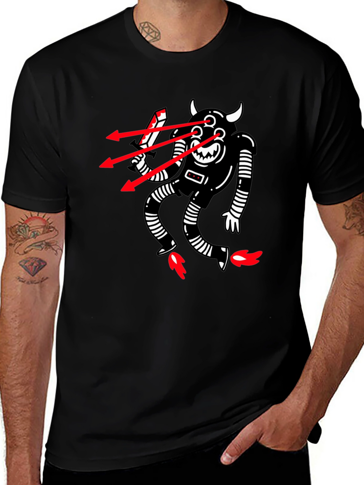 Mens Black T-Shirt with Robot Devil Graphic