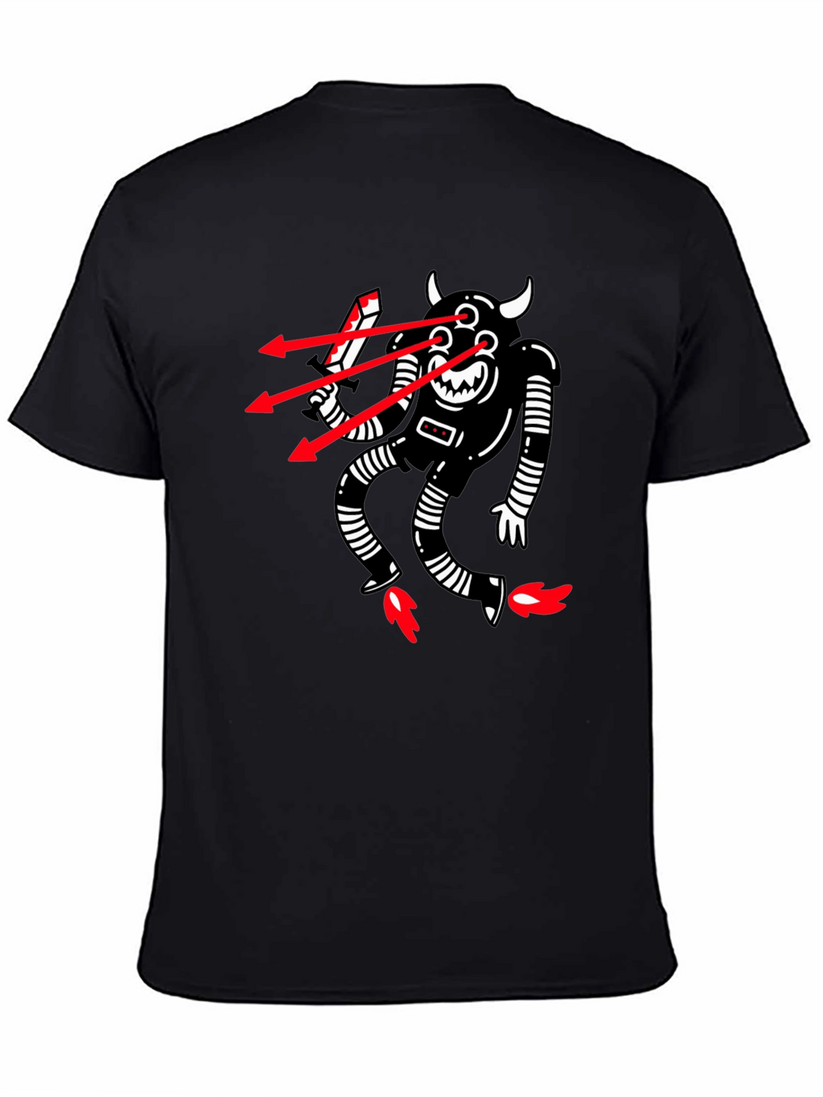 Mens Black T-Shirt with Robot Devil Graphic
