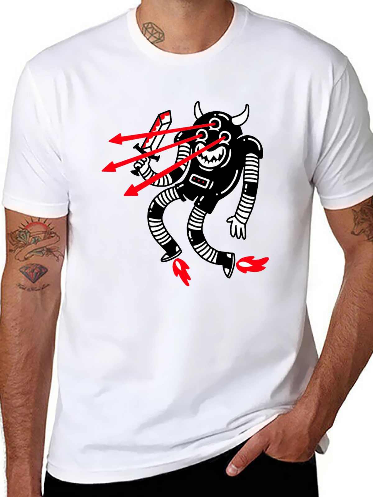 Mens Black T-Shirt with Robot Devil Graphic