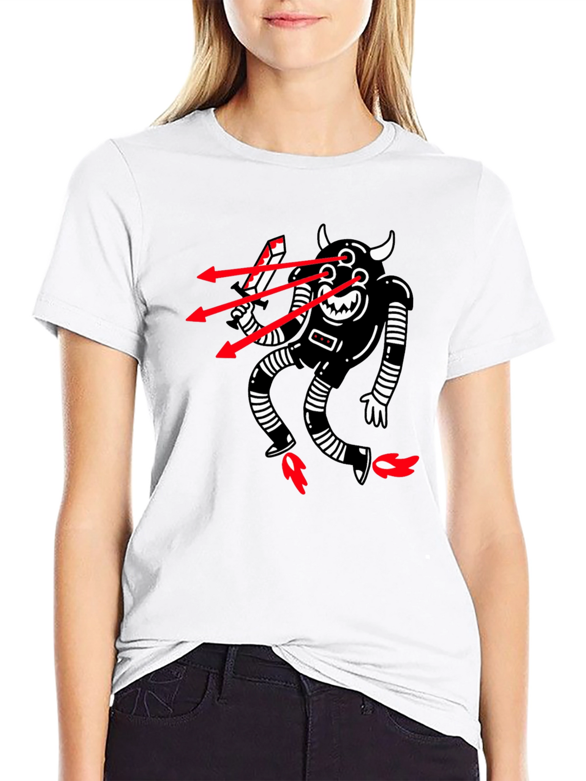 Mens Black T-Shirt with Robot Devil Graphic
