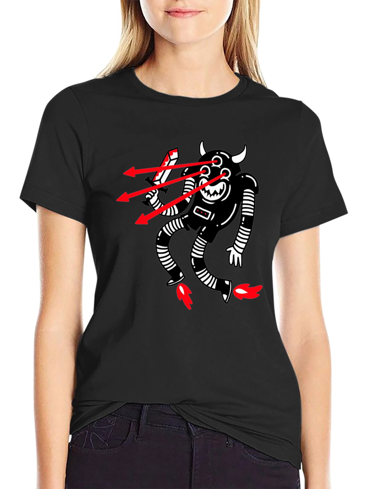 Mens Black T-Shirt with Robot Devil Graphic