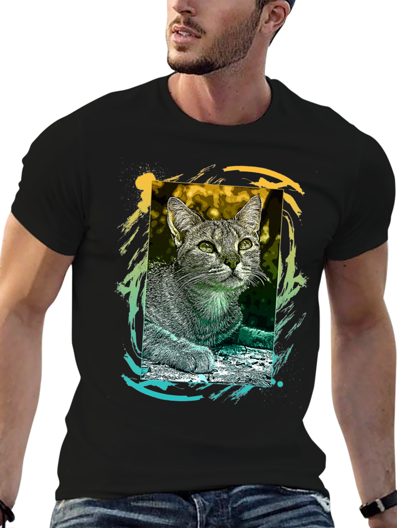 Cool Cat Graphic Tee - Trendy Unisex T-Shirt