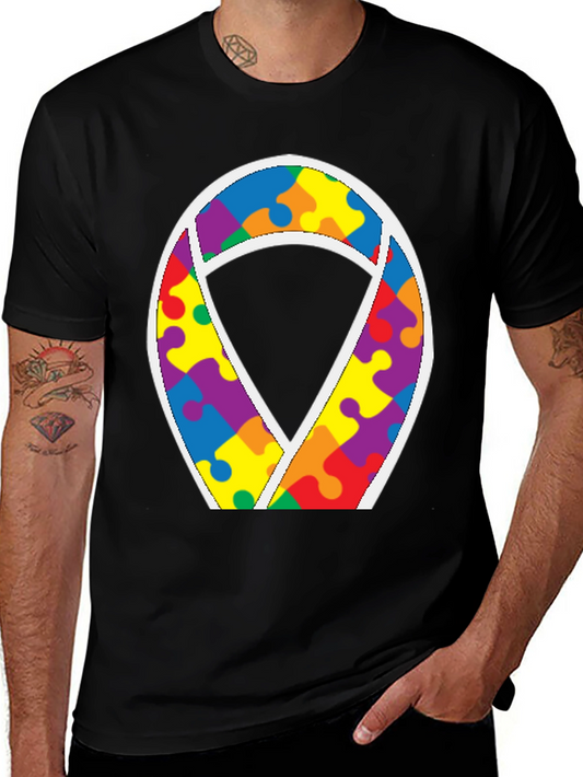 Autism Awareness Puzzle Ribbon Tee - Black