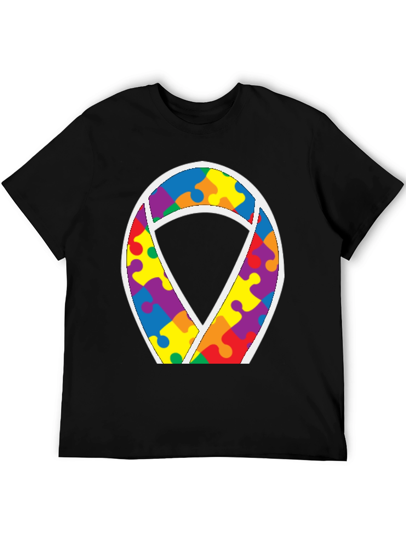 Autism Awareness Puzzle Ribbon Tee - Black