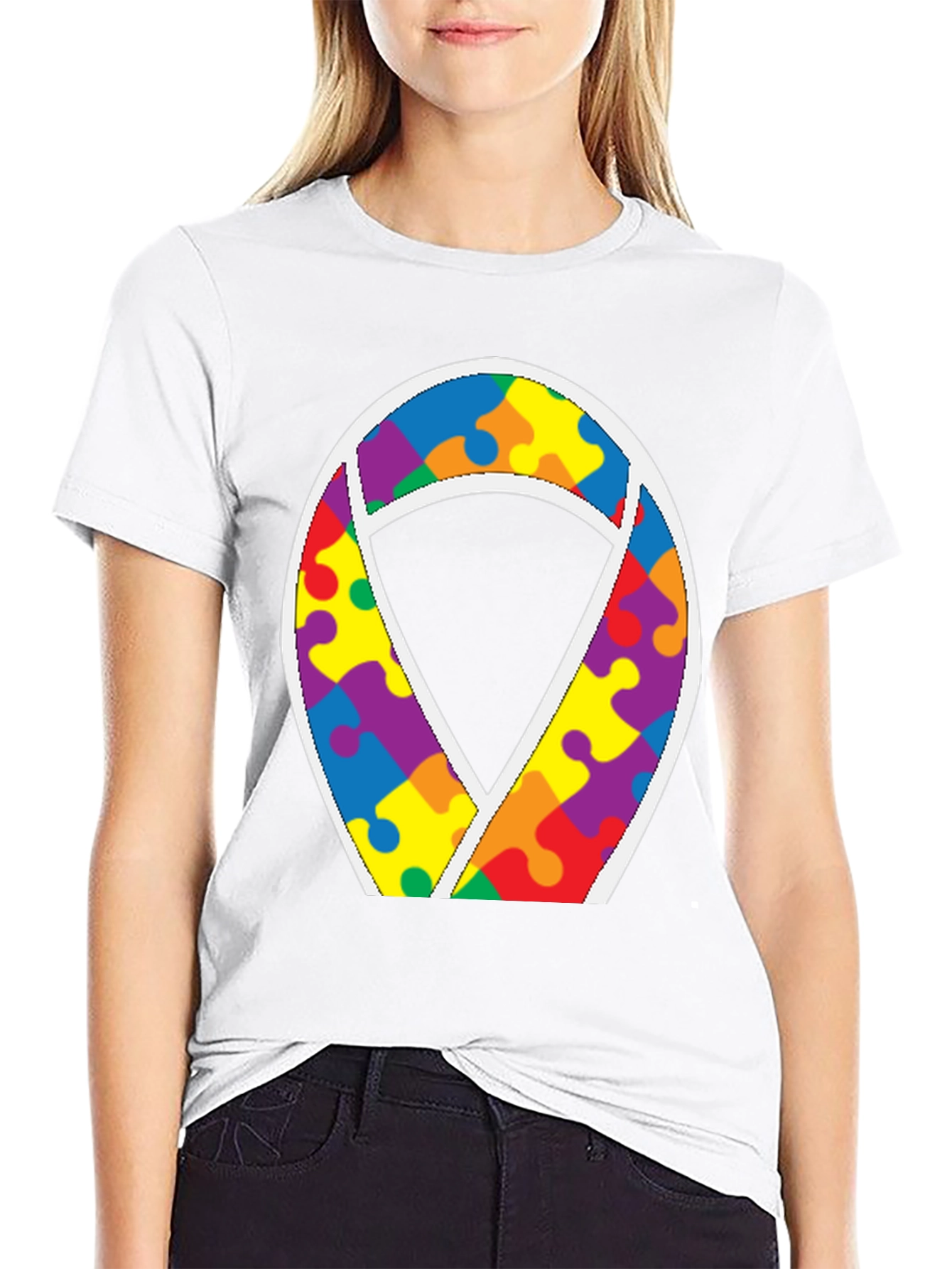 Autism Awareness Puzzle Ribbon Tee - Black