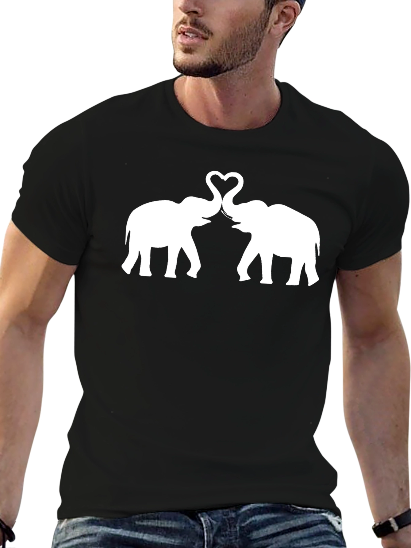Elephant Love Heart T-Shirt - Black