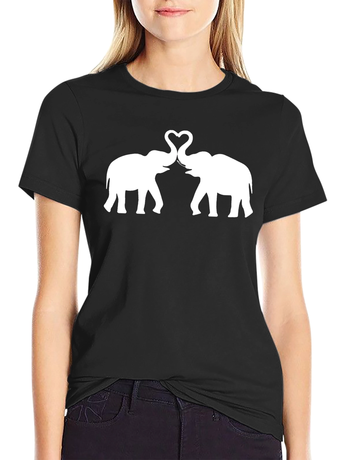 Elephant Love Heart T-Shirt - Black