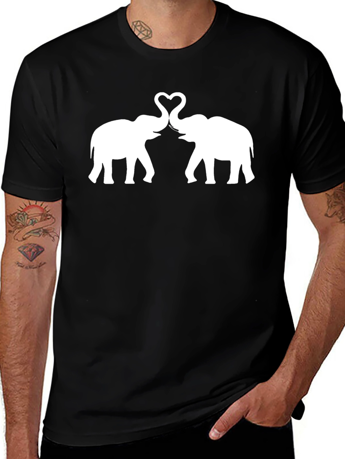 Elephant Love Heart T-Shirt - Black