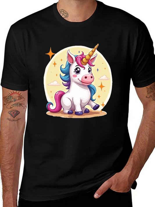 Cartoon Unicorn Graphic Tee - Black T-Shirt