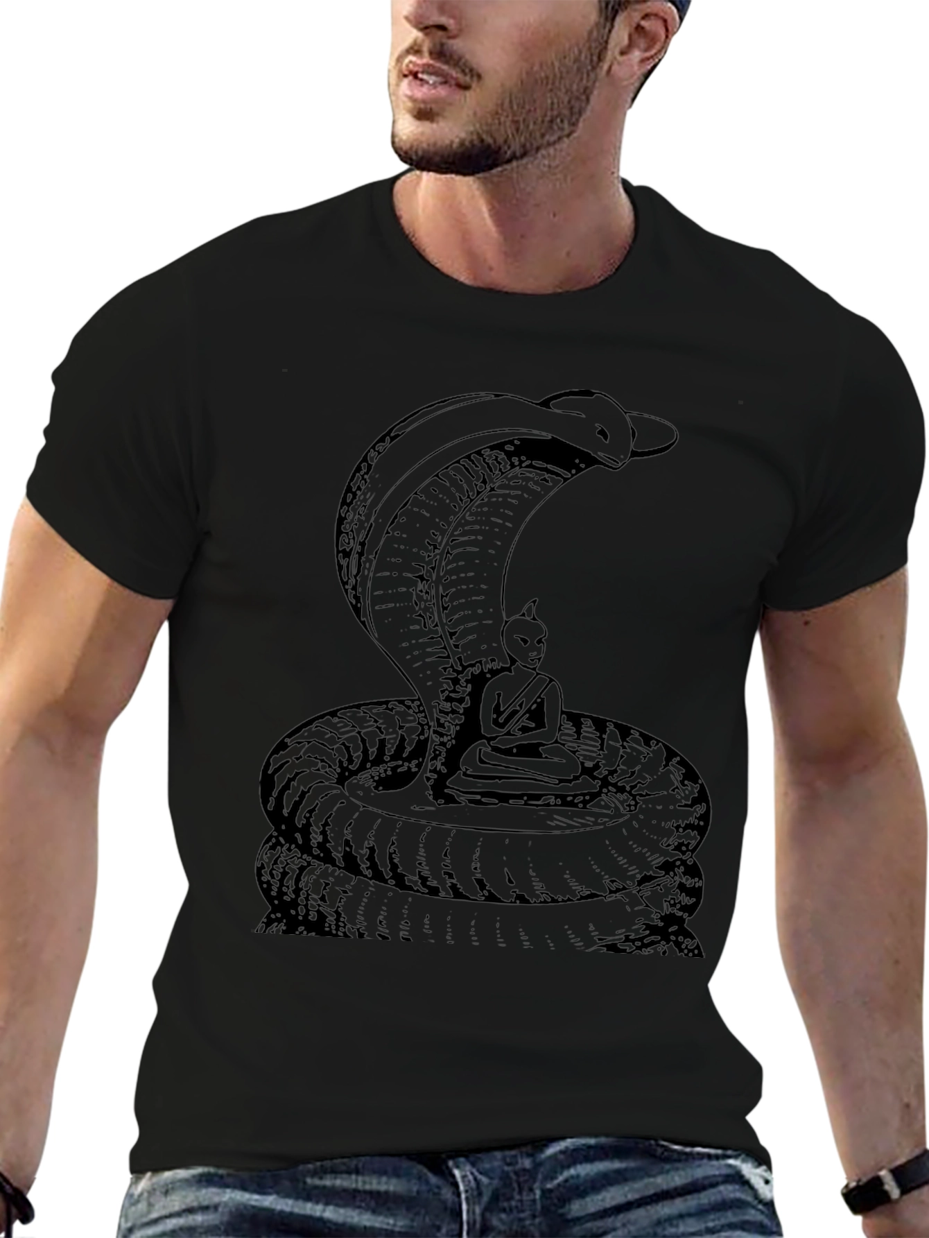 Cobra & Meditating Figure Black Graphic Tee