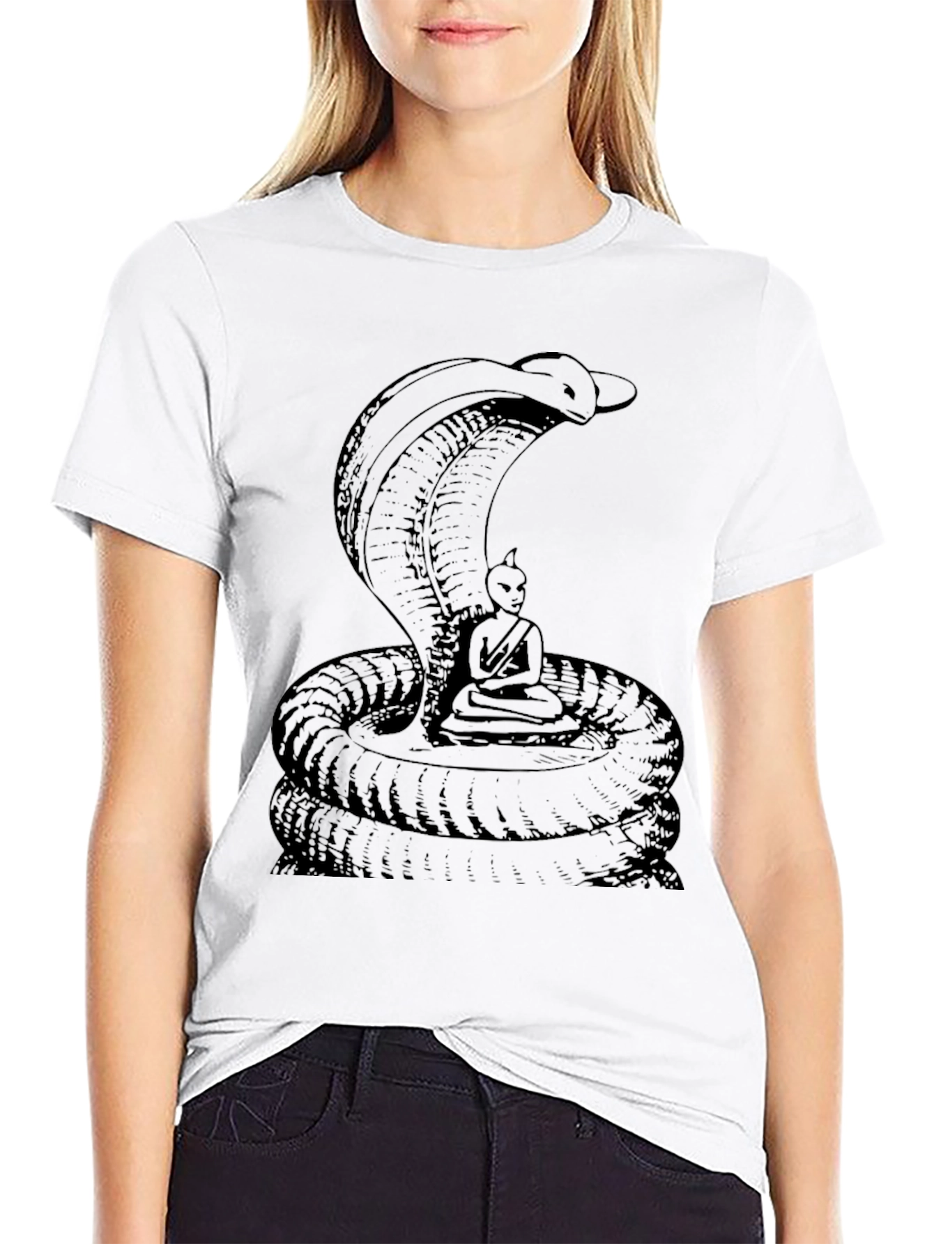 Cobra & Meditating Figure Black Graphic Tee