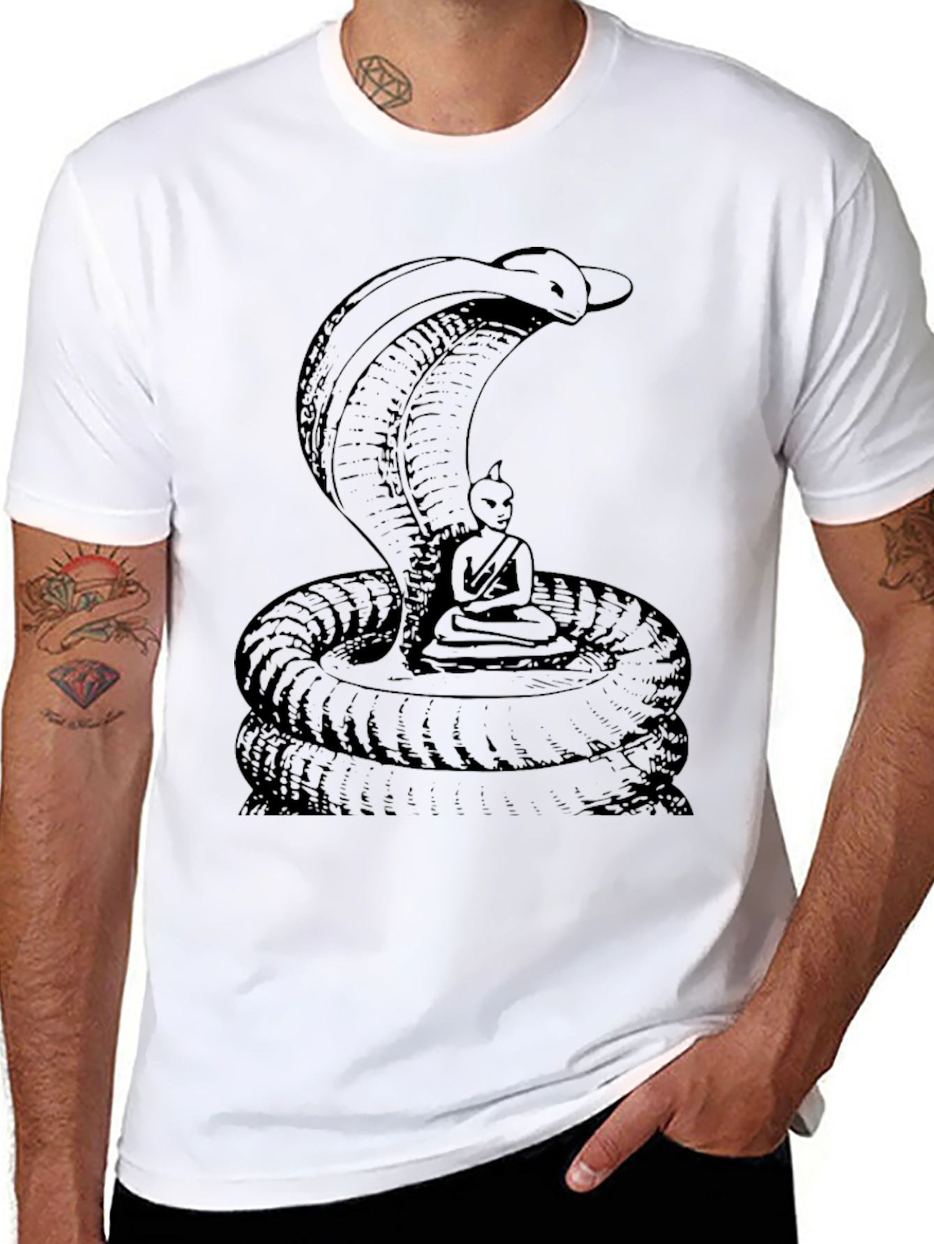 Cobra & Meditating Figure Black Graphic Tee