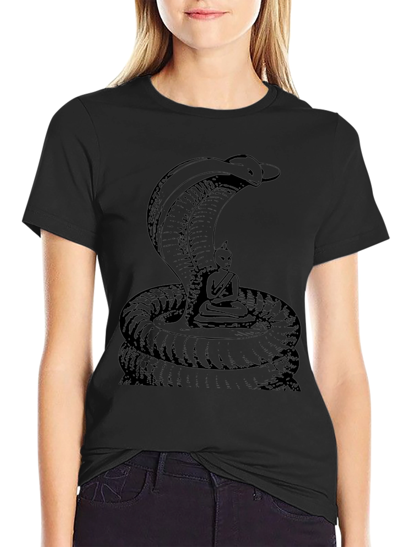 Cobra & Meditating Figure Black Graphic Tee