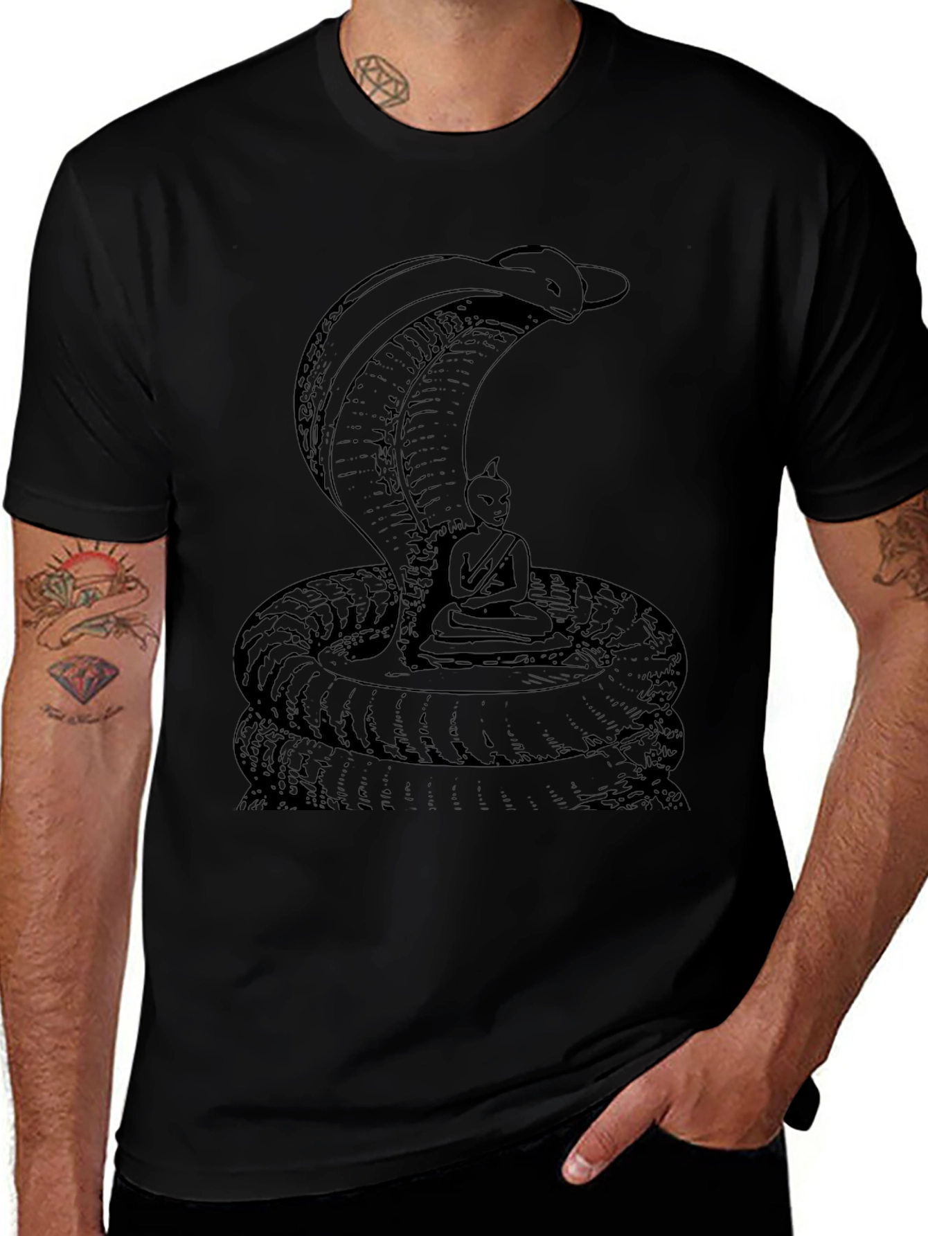 Cobra & Meditating Figure Black Graphic Tee