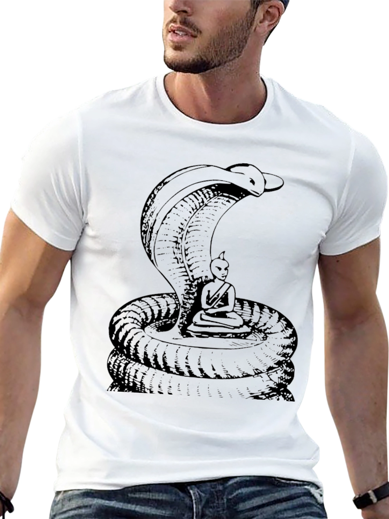 Cobra & Meditating Figure Black Graphic Tee