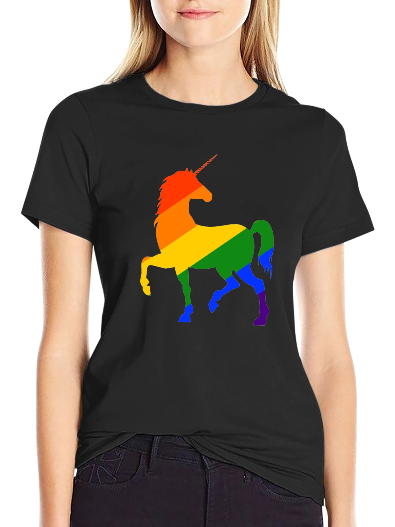 Rainbow Unicorn Graphic Tee - Black