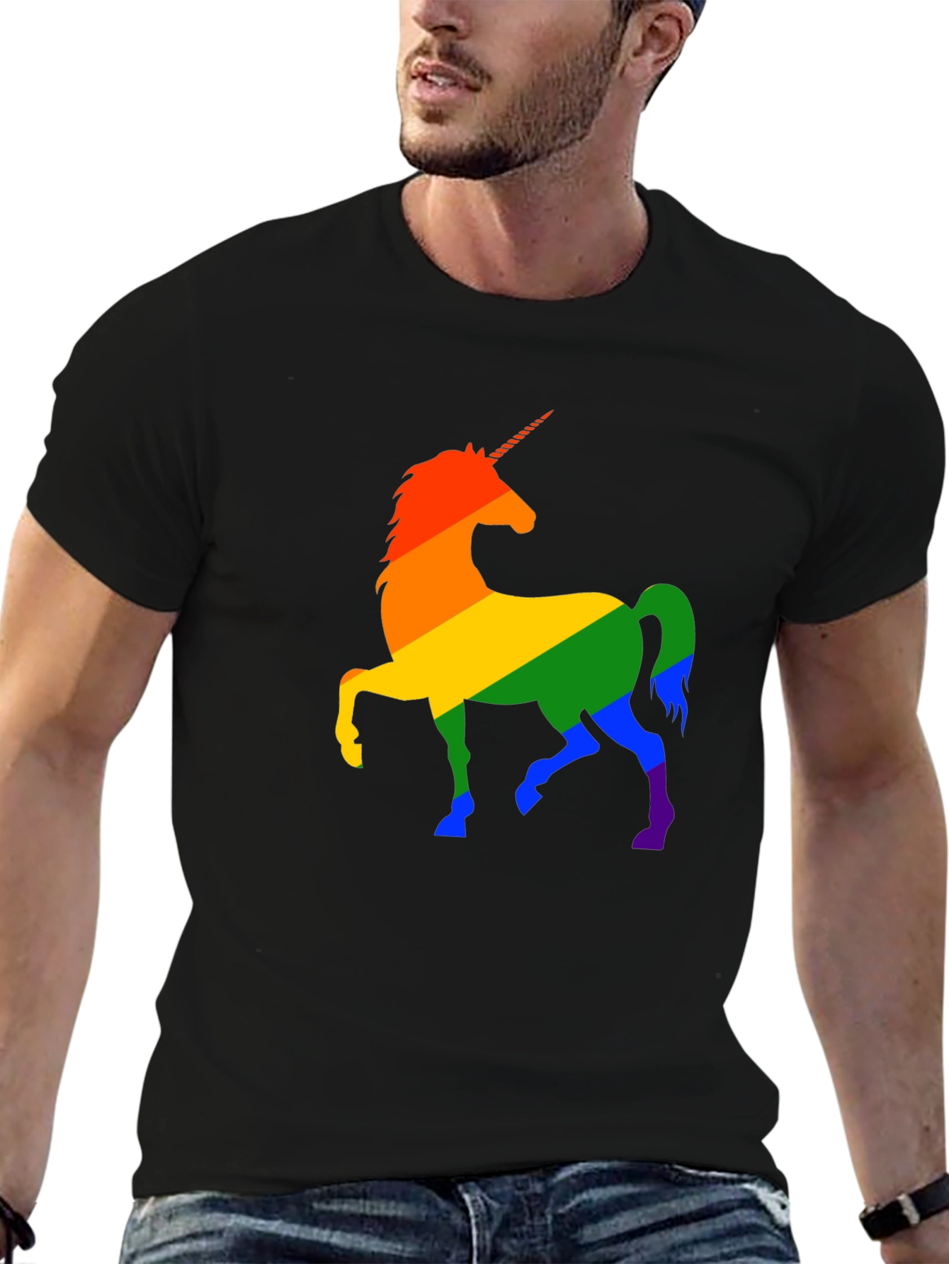 Rainbow Unicorn Graphic Tee - Black
