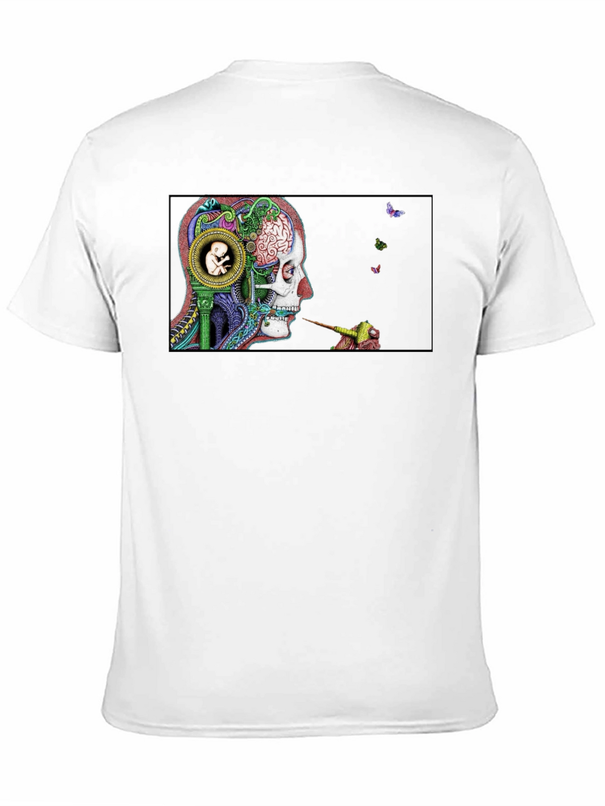 Intricate Brain Art T-Shirt - Skull and Embryo Design