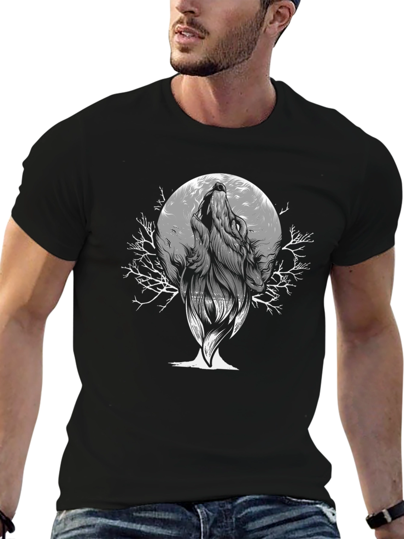 Wolf Moon Graphic Tee - Mens Black T-Shirt