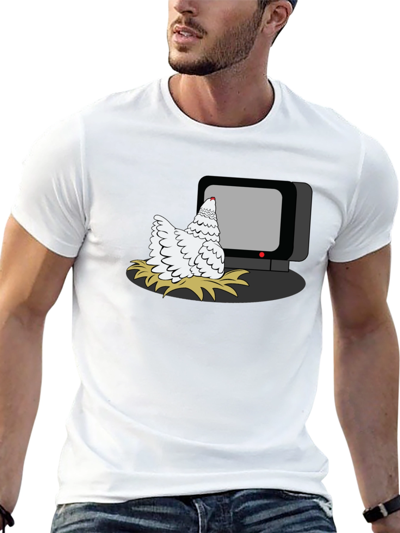 Chicken Watching TV Graphic T-Shirt