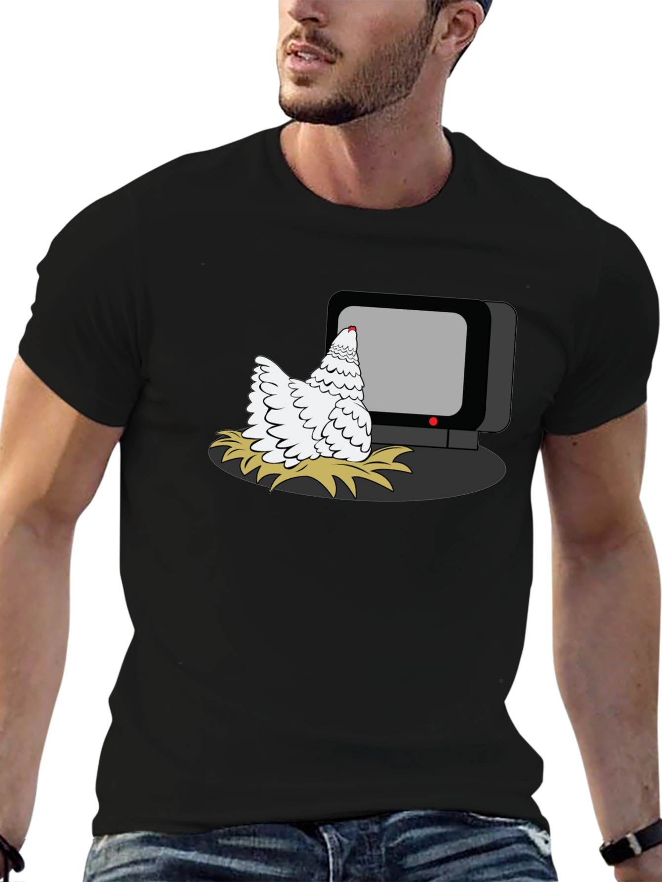 Chicken Watching TV Graphic T-Shirt