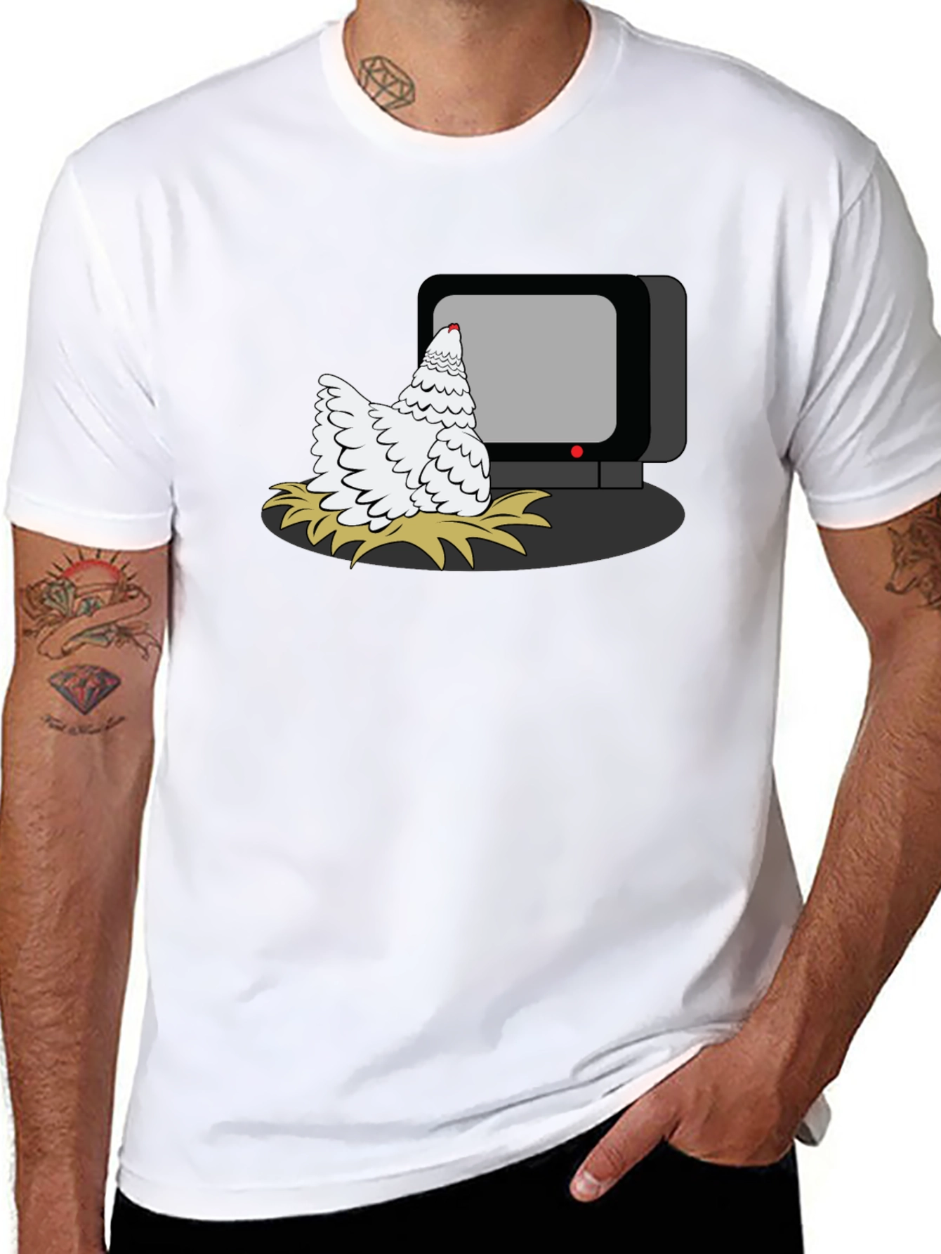 Chicken Watching TV Graphic T-Shirt