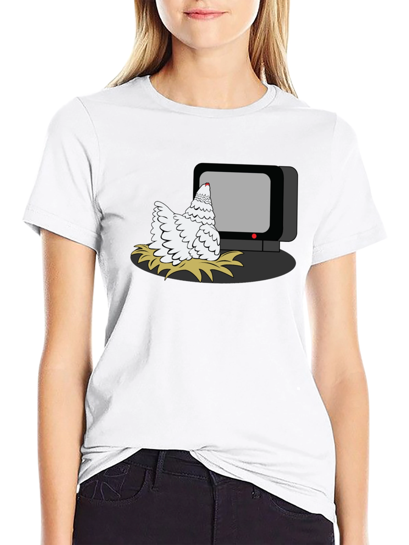 Chicken Watching TV Graphic T-Shirt