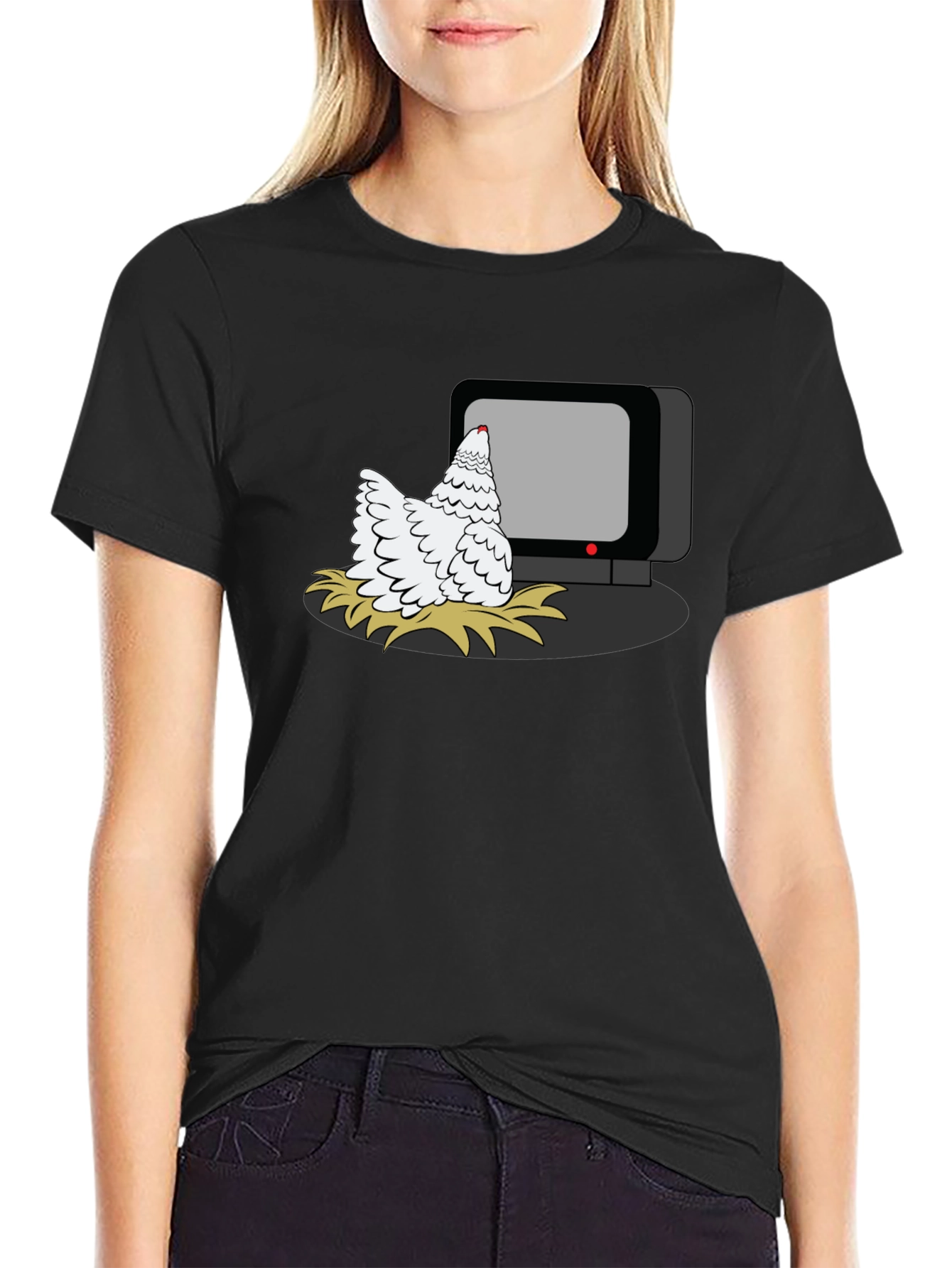 Chicken Watching TV Graphic T-Shirt