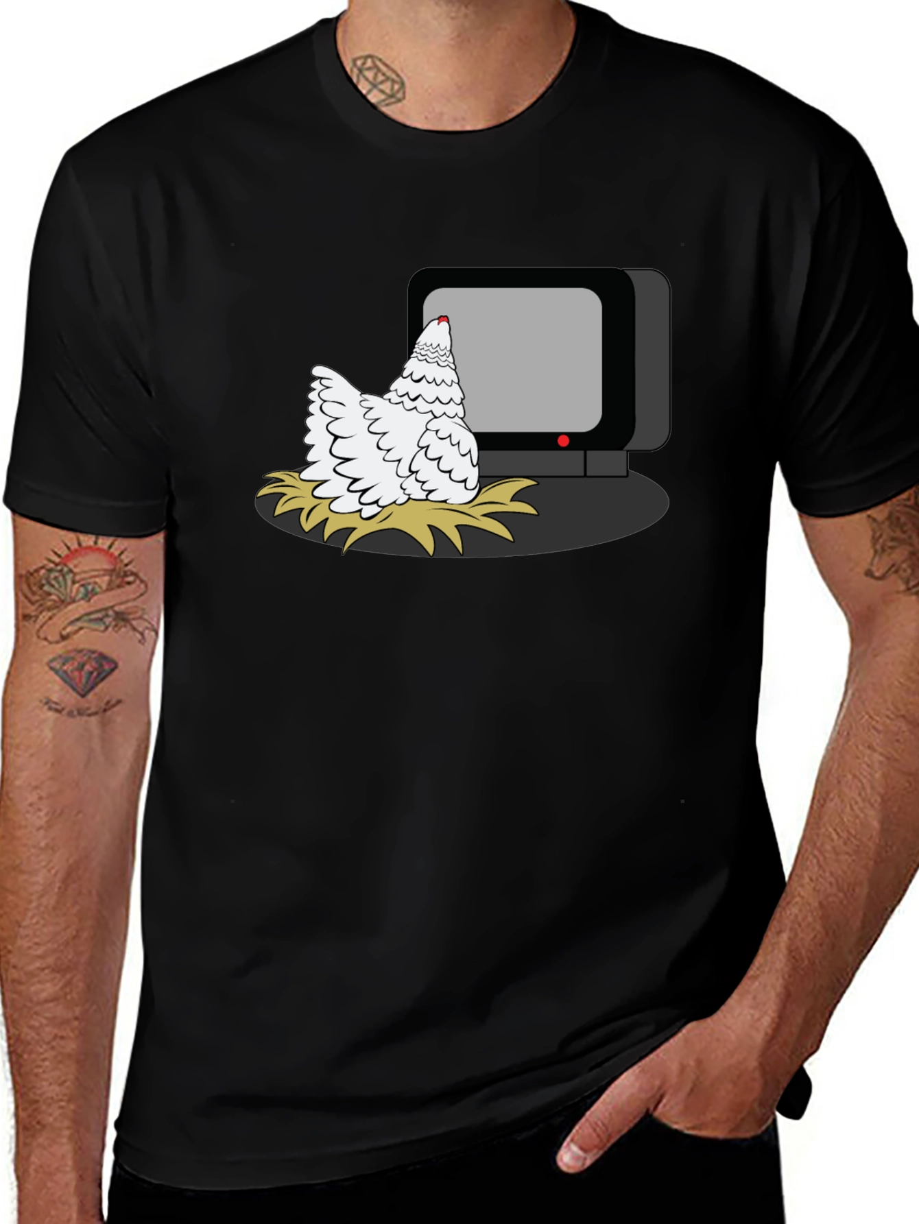 Chicken Watching TV Graphic T-Shirt