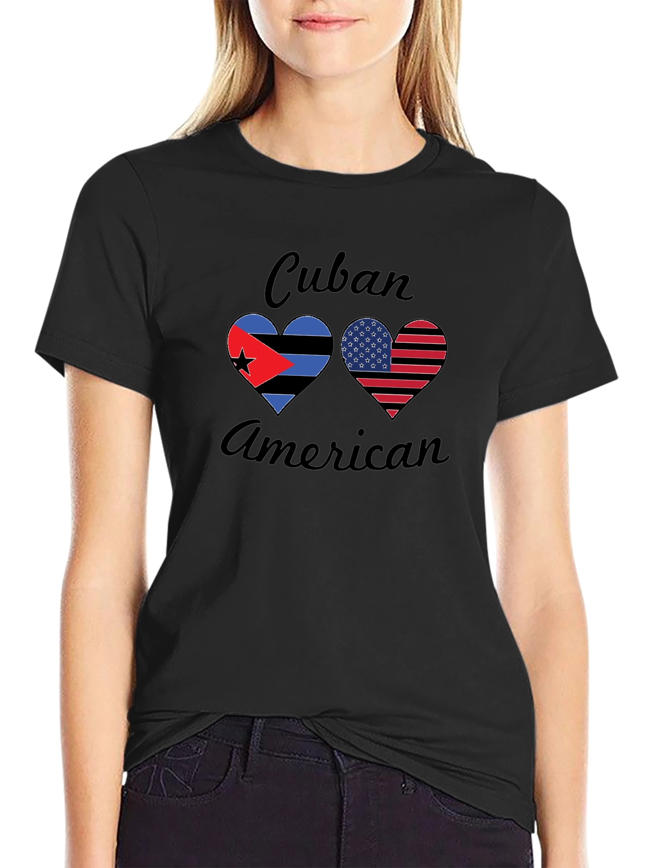 Cuban American Pride T-Shirt Dual Flag Heart Design