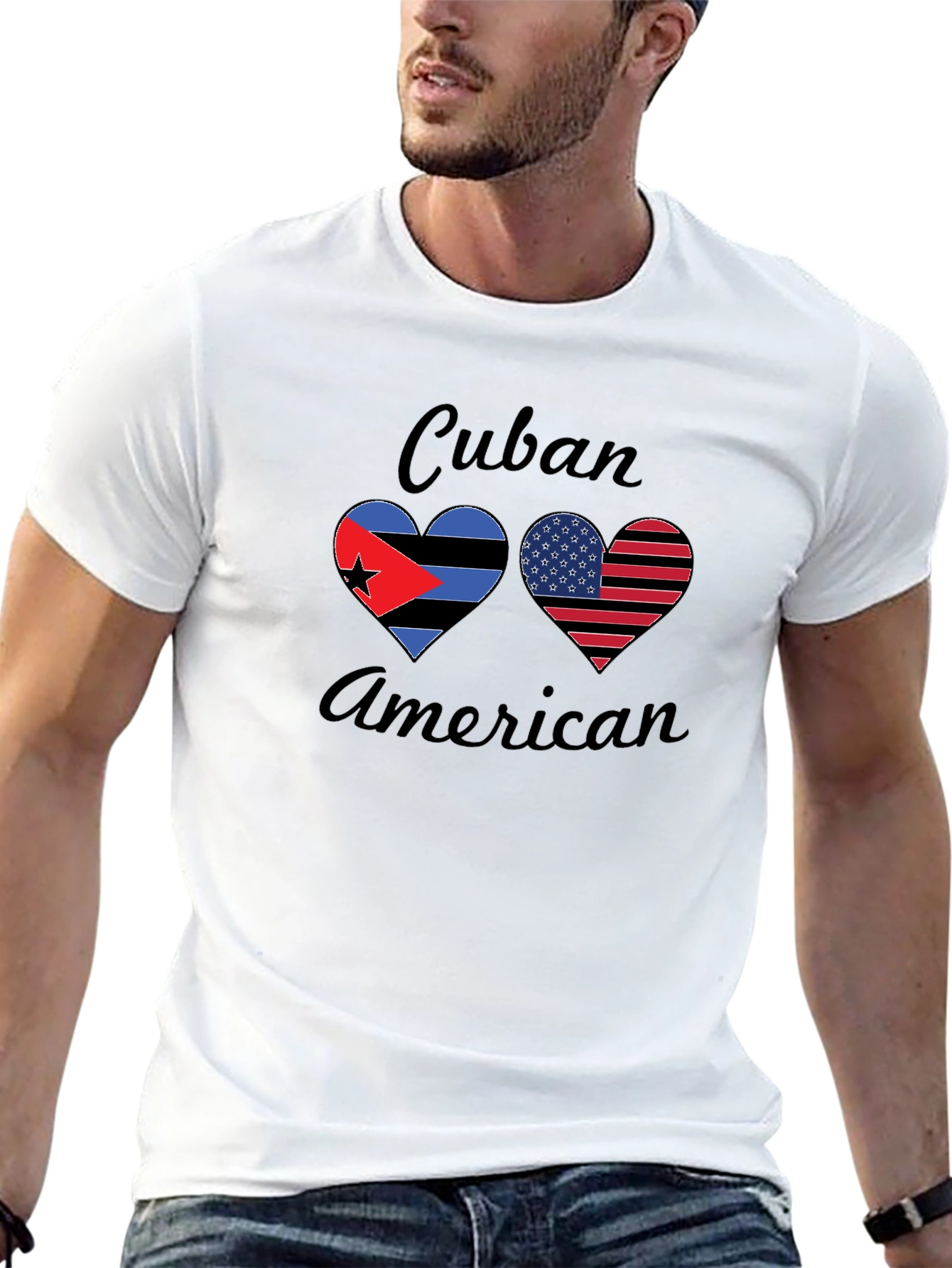 Cuban American Pride T-Shirt Dual Flag Heart Design