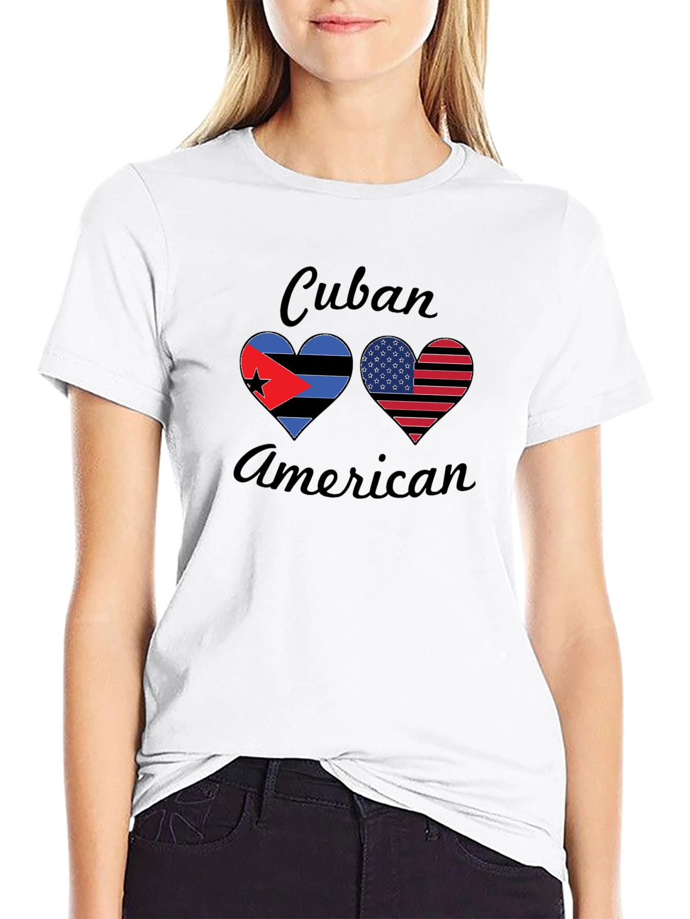 Cuban American Pride T-Shirt Dual Flag Heart Design