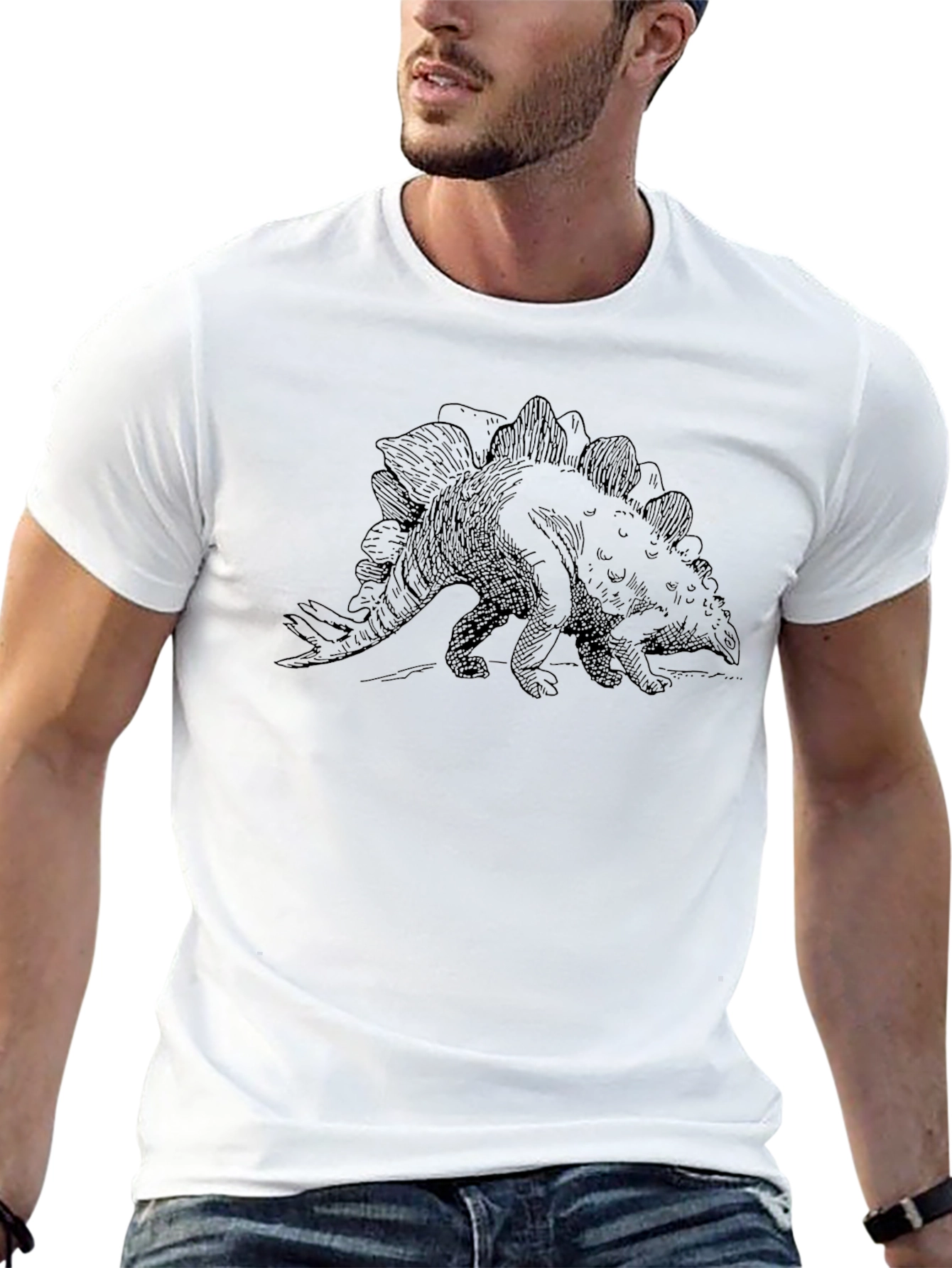 Stegosaurus Sketch Black T-Shirt