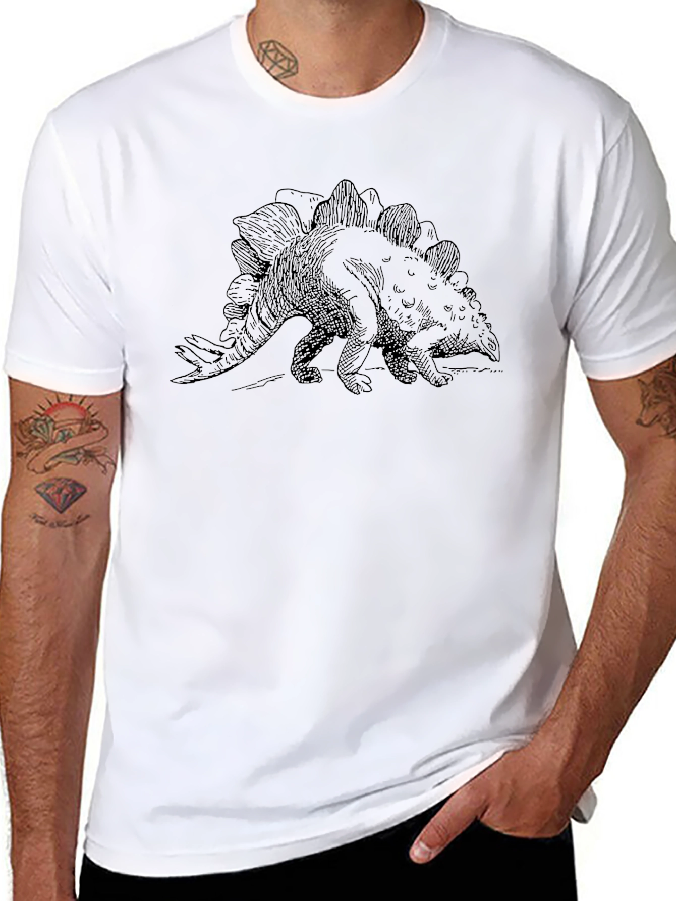 Stegosaurus Sketch Black T-Shirt