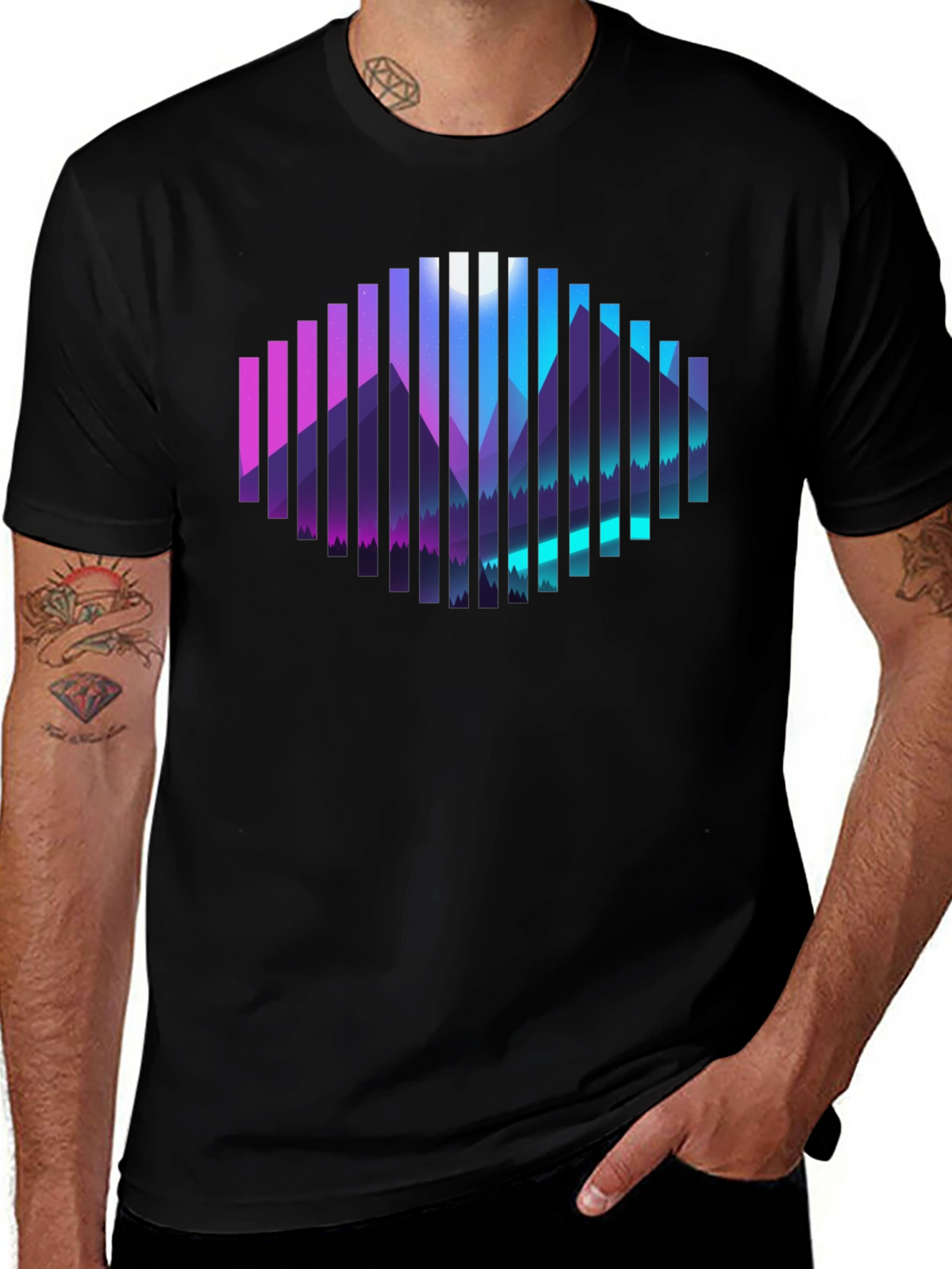 Geometric Mountainscape Graphic Tee - Black
