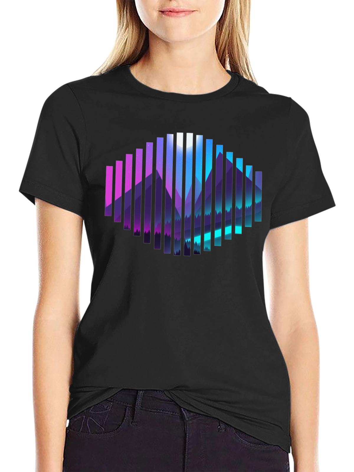 Geometric Mountainscape Graphic Tee - Black