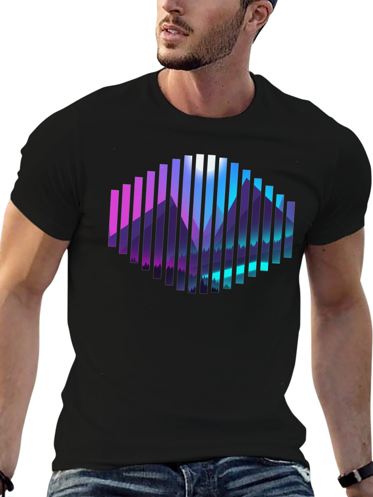Geometric Mountainscape Graphic Tee - Black