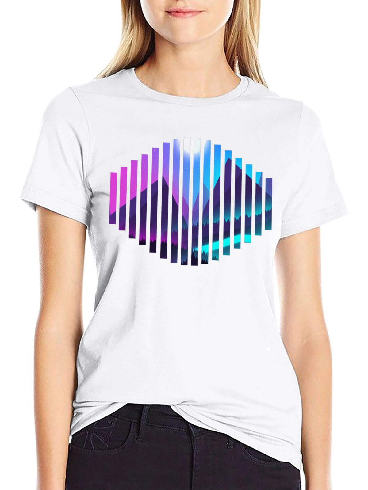 Geometric Mountainscape Graphic Tee - Black