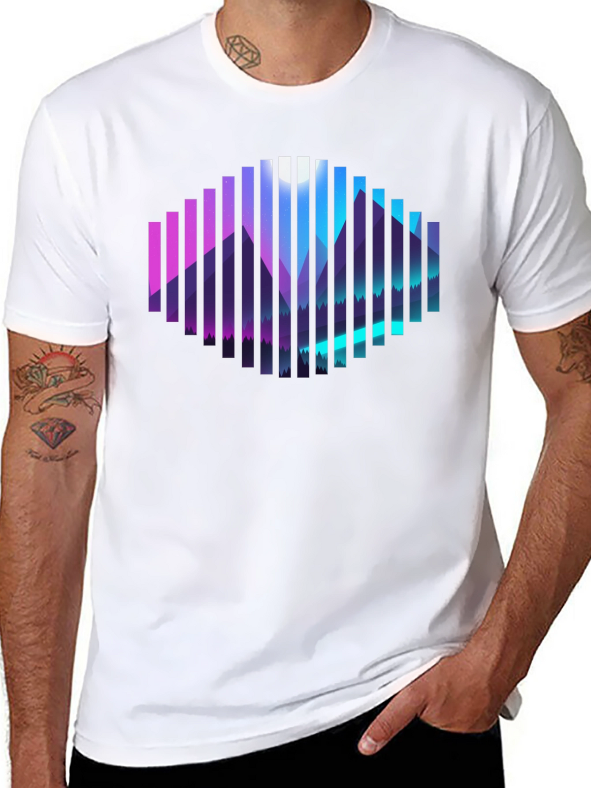 Geometric Mountainscape Graphic Tee - Black