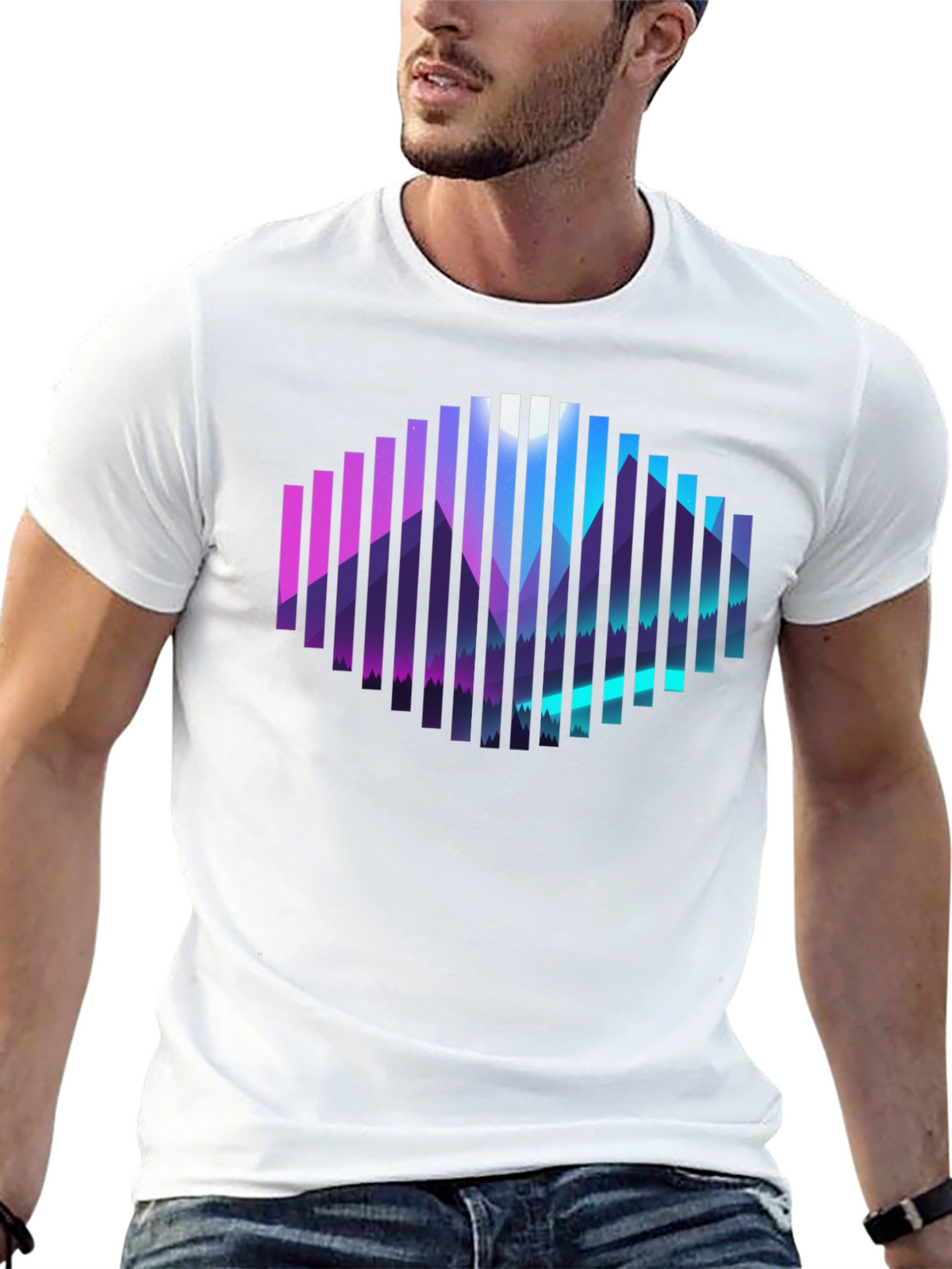 Geometric Mountainscape Graphic Tee - Black