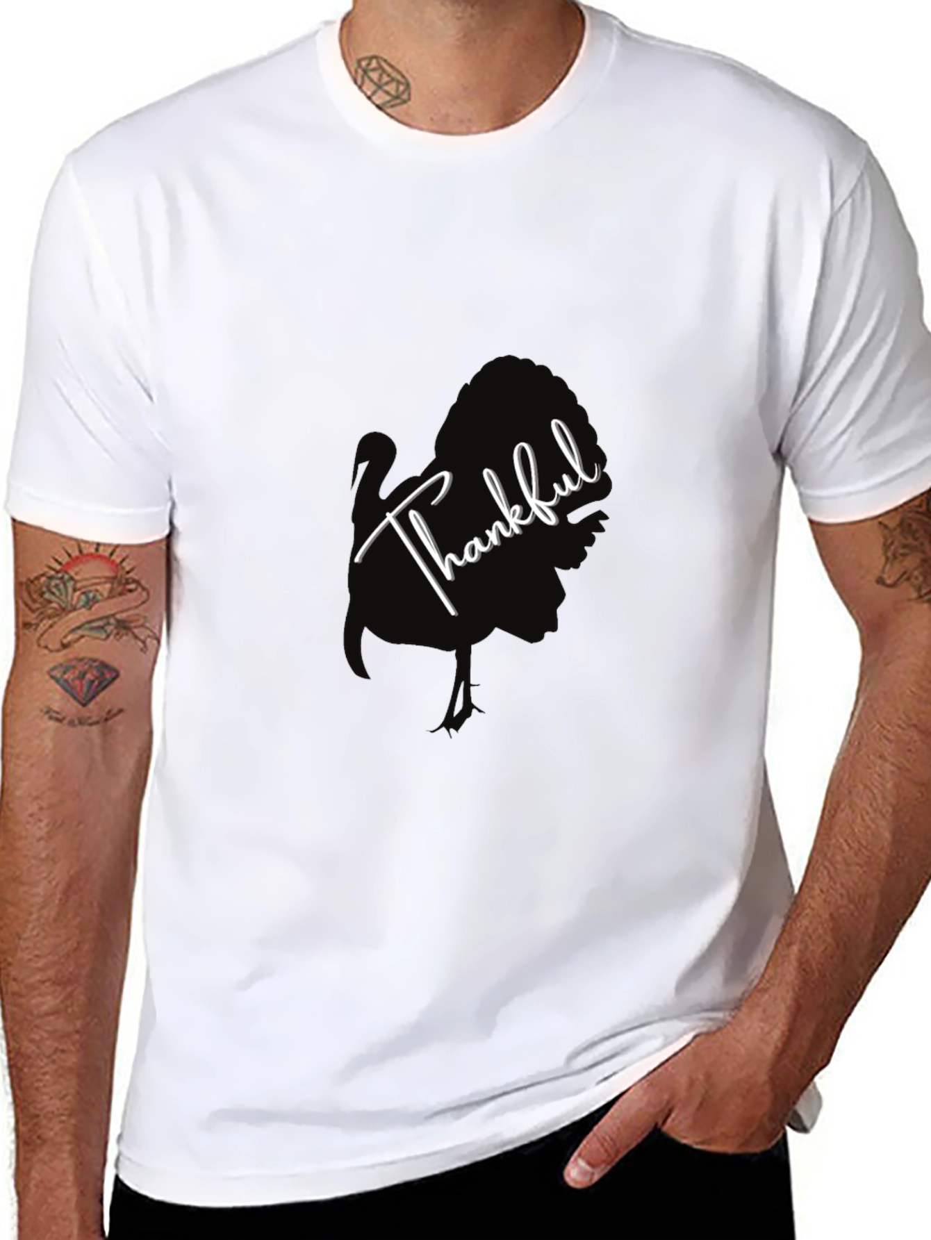 Thankful Turkey Graphic Tee - Black Cotton T-Shirt