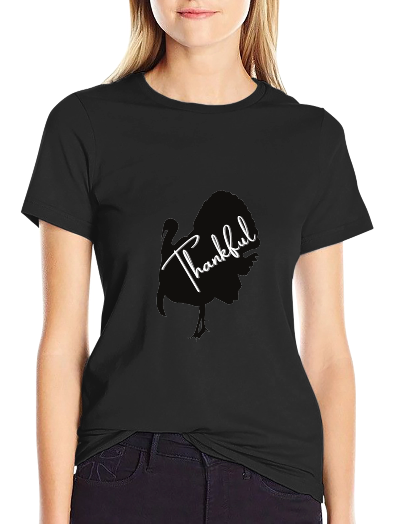 Thankful Turkey Graphic Tee - Black Cotton T-Shirt