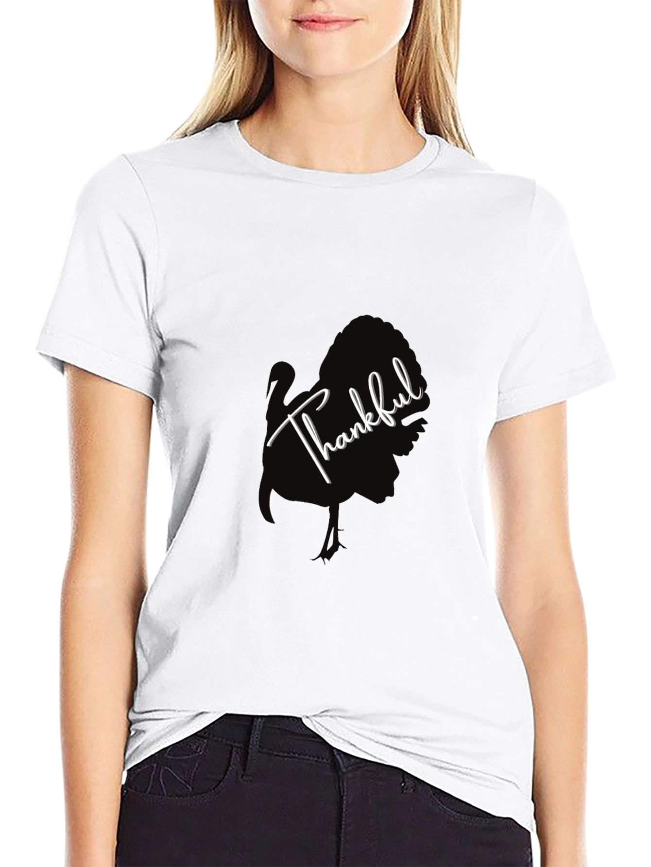 Thankful Turkey Graphic Tee - Black Cotton T-Shirt