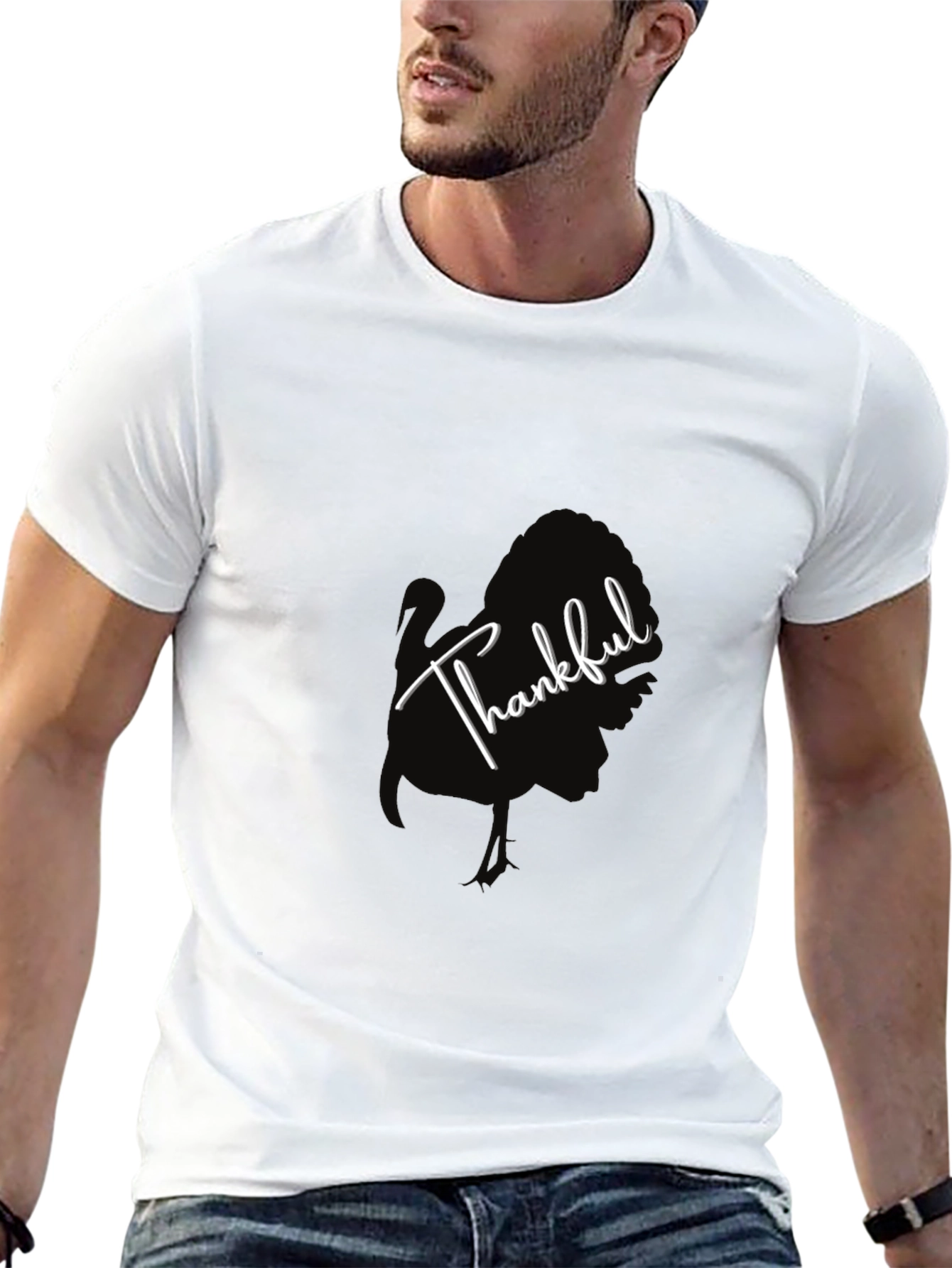 Thankful Turkey Graphic Tee - Black Cotton T-Shirt