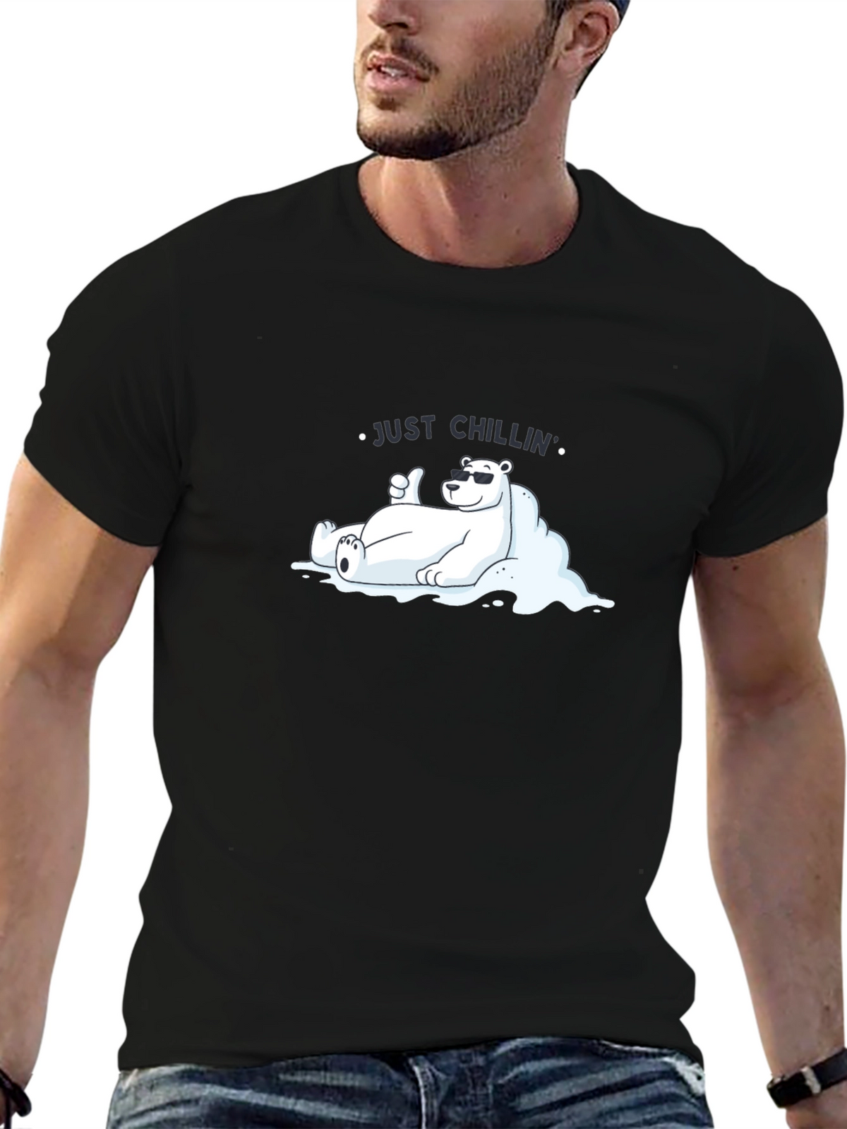 Just Chillin Polar Bear Graphic Tee - Black