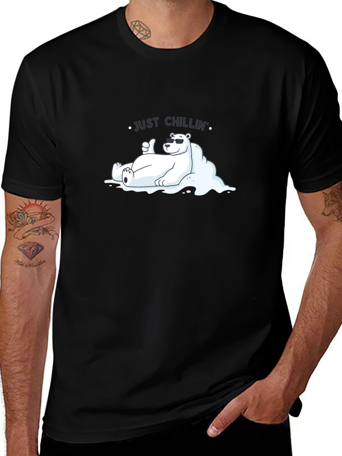 Just Chillin Polar Bear Graphic Tee - Black